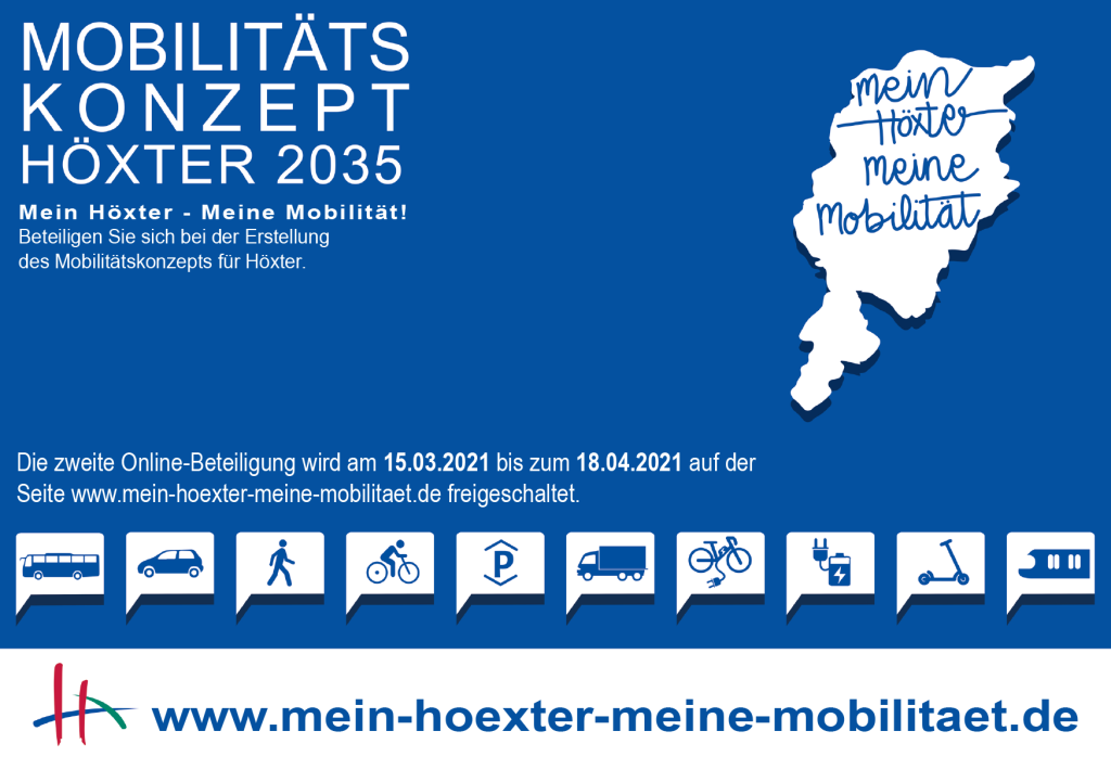 Die Abbildung zeigt eine Postkarte mit Informationen zur Online-Beteiligung zum Mobilitätskonzept Höxter.