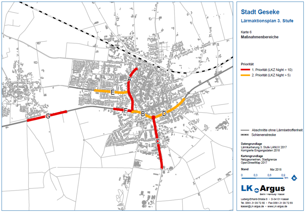 Maßnahmenbereiche des LAP Stufe 3 der Stadt Geseke mit Priorität 1 und 2.