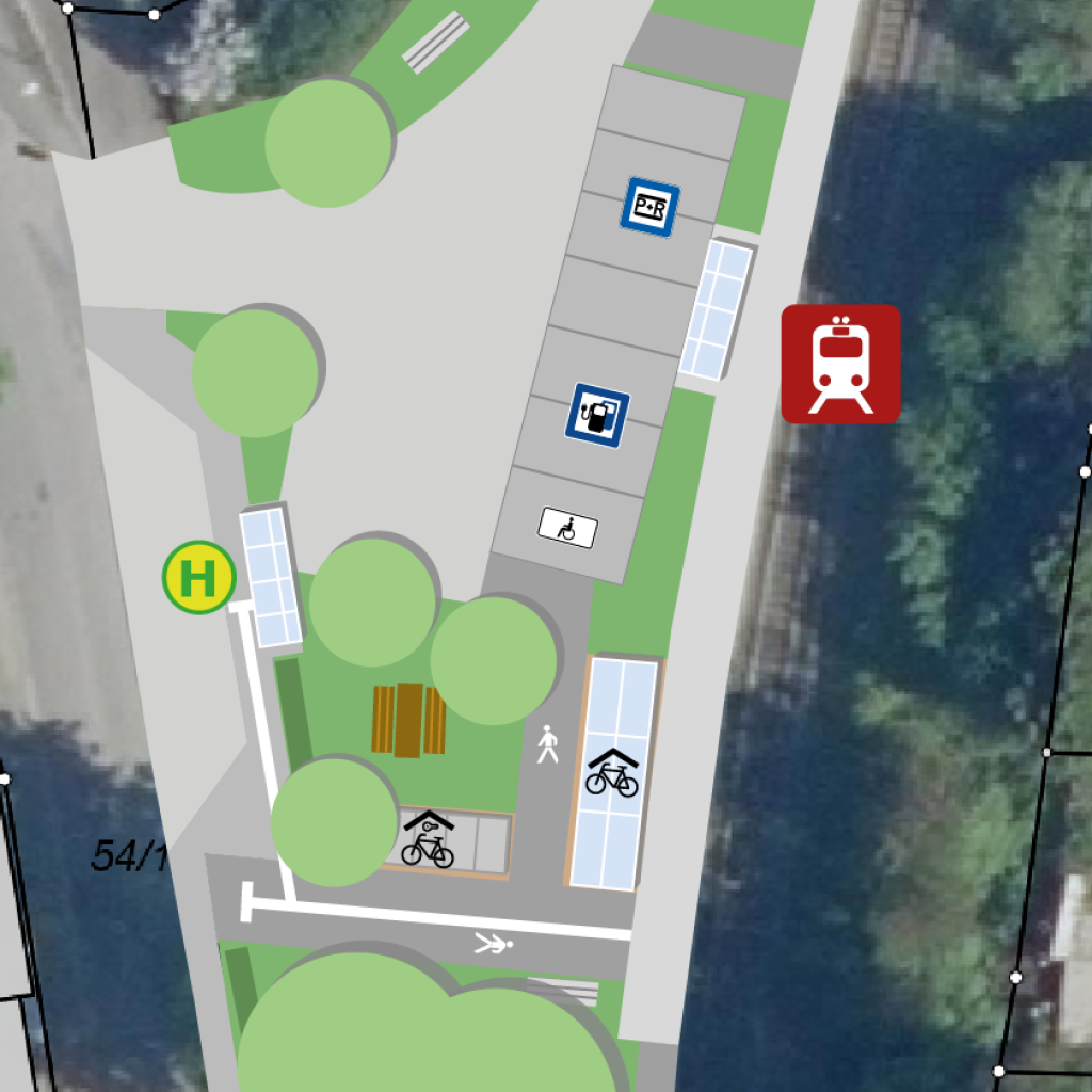 Ein Plan, in dem darstellt ist, wie der Bereich Bahnhof Mengeringhausen für den Nahverkehr attraktiver gestaltet  werden könnte.